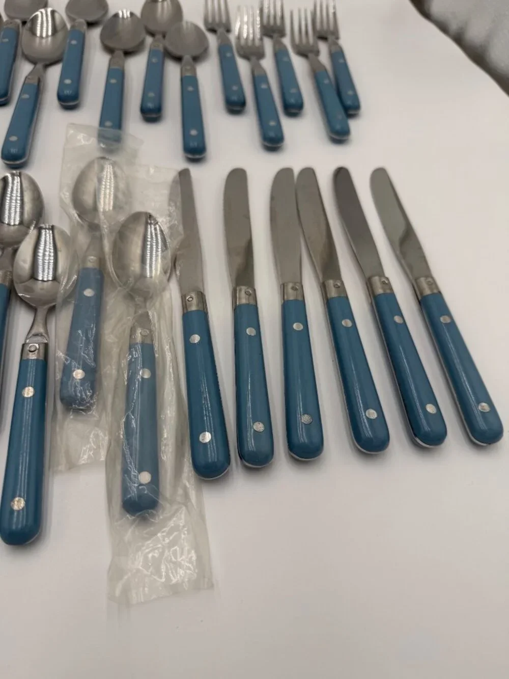 Vintage Stainless Steel Flatware Set Blue Handles 42Pcs Made Korea Cottagecore